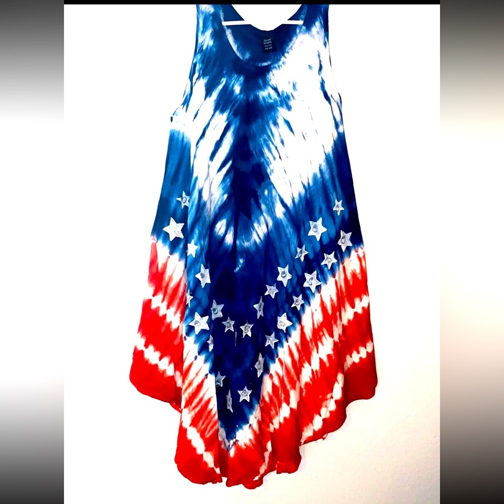 American flag 100% rayon, handcrafted tie dye in India summer dress cove… - Picture 4 of 17